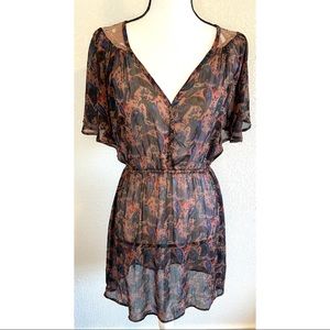 Xhiliration brown paisley print sheer dress small